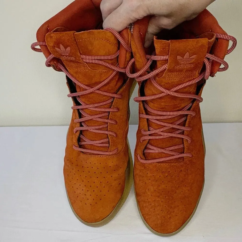 Adidas Tubular Suede High Top Sneakers Men's 11.5 Orange Streetwear